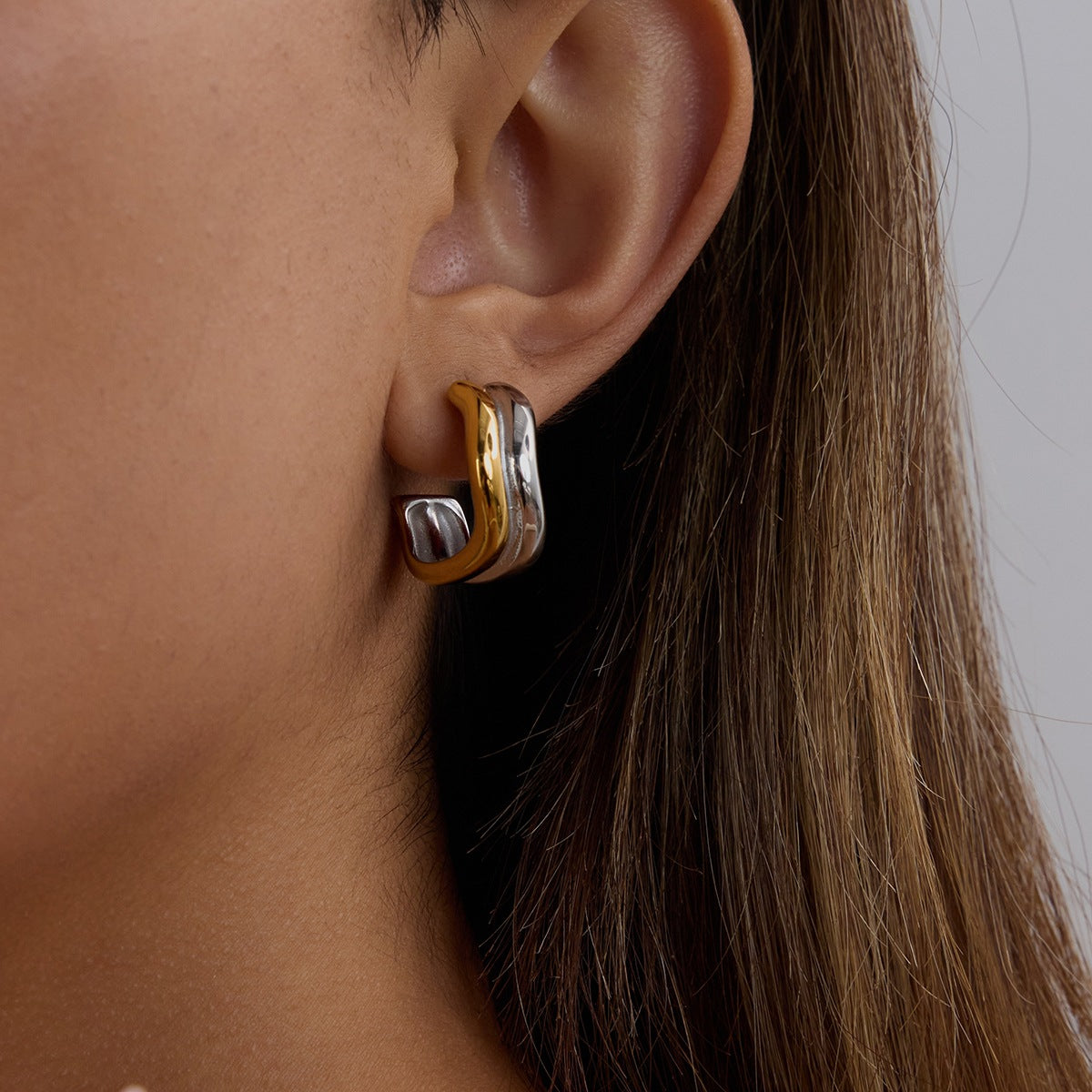 Minimalist Geometric C-Shape Stainless Steel Hoop Earrings with Titanium Steel Posts for Women