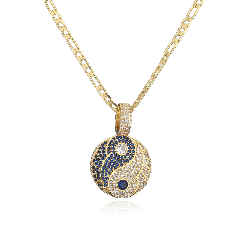 Minimalist Geometric Yin Yang Tai Chi Pendant Necklace in Brass with 18K Gold Plating and Zircon Inlay