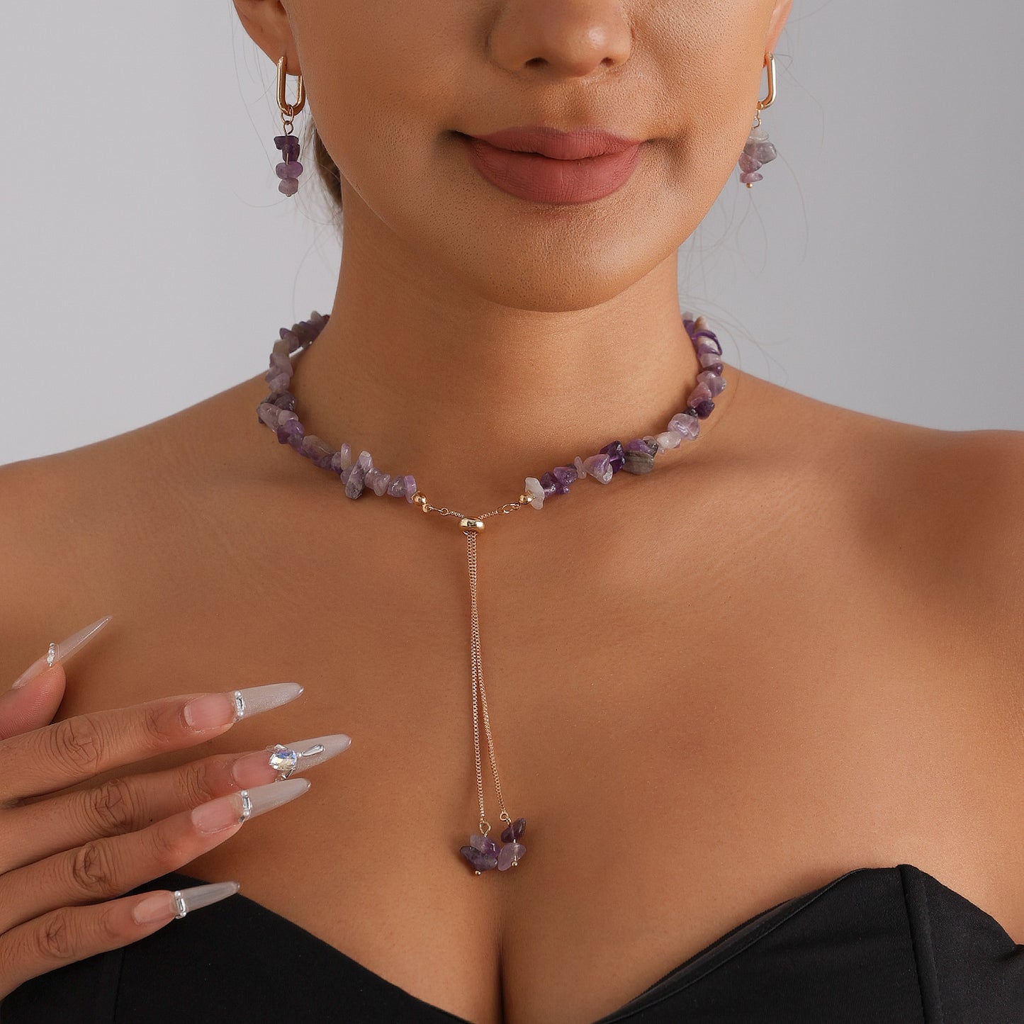 Irregular Geometric Alloy Plated Beaded Necklace for Women