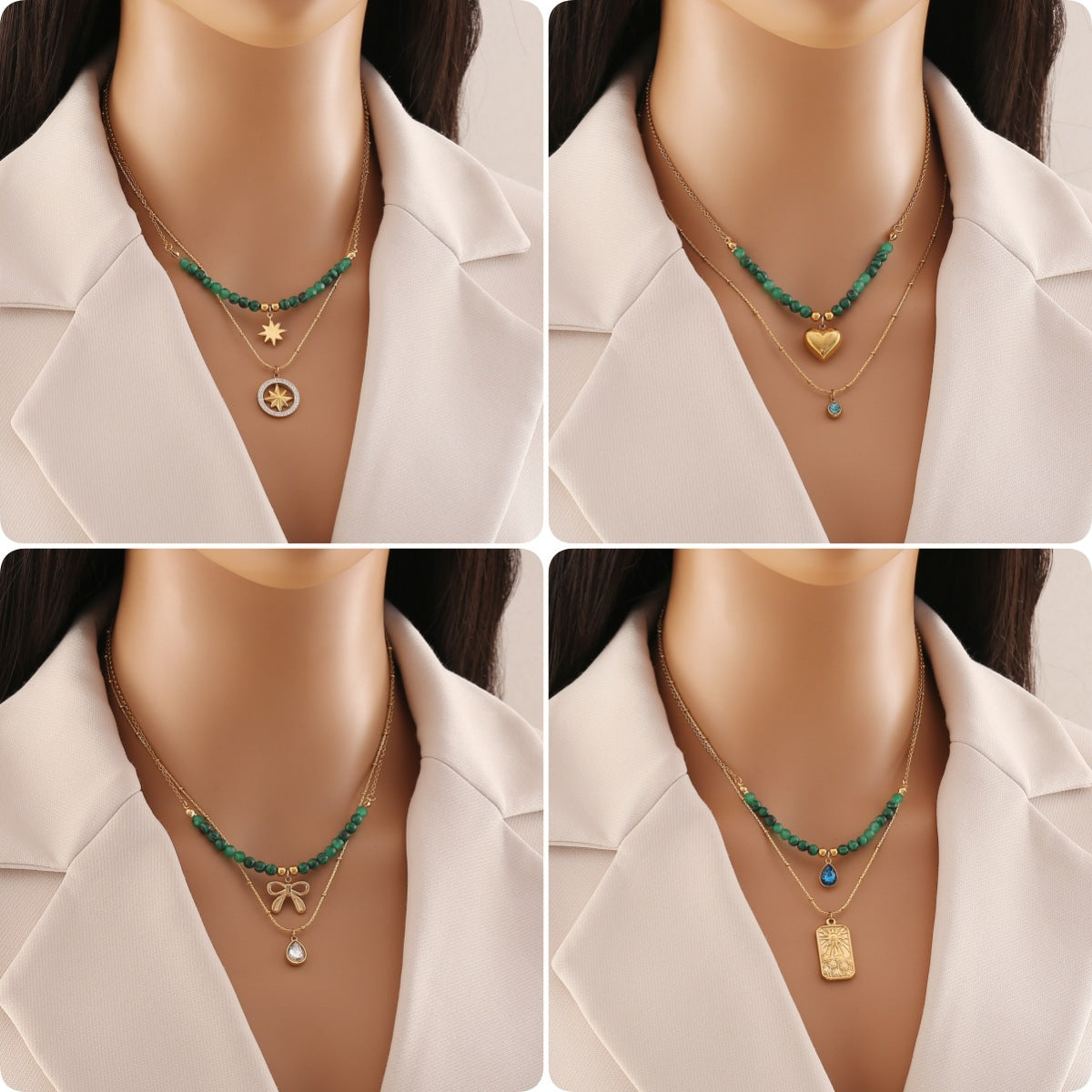 Original Design Heart and Bow Double Layer O-Chain Necklace for Women Stainless Steel Pendant Jewelry