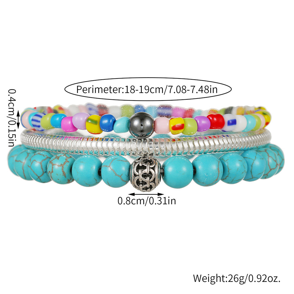 Bohemian Multi-Layer Square Turquoise Seed Bead Bracelet Unisex Handmade Stacking Chain