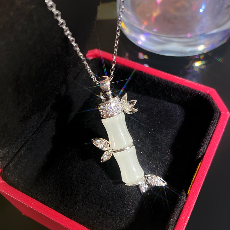 Sweet Bamboo Joint Pattern Titanium Steel Plated Necklace with Brass Pendant Cable Chain Unisex