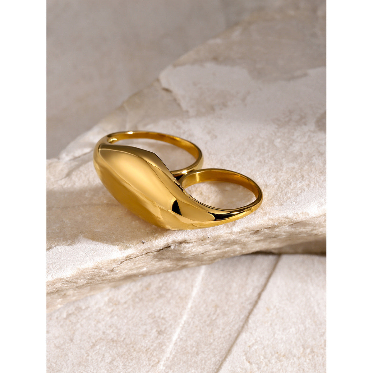18K Gold Plated Stainless Steel Double Finger Ring Asymmetric Design