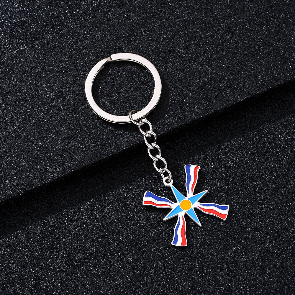 Llavero con Colgante de la Bandera Asiria en Acero Inoxidable para Hombres y Mujeres, Accesorio de Moda