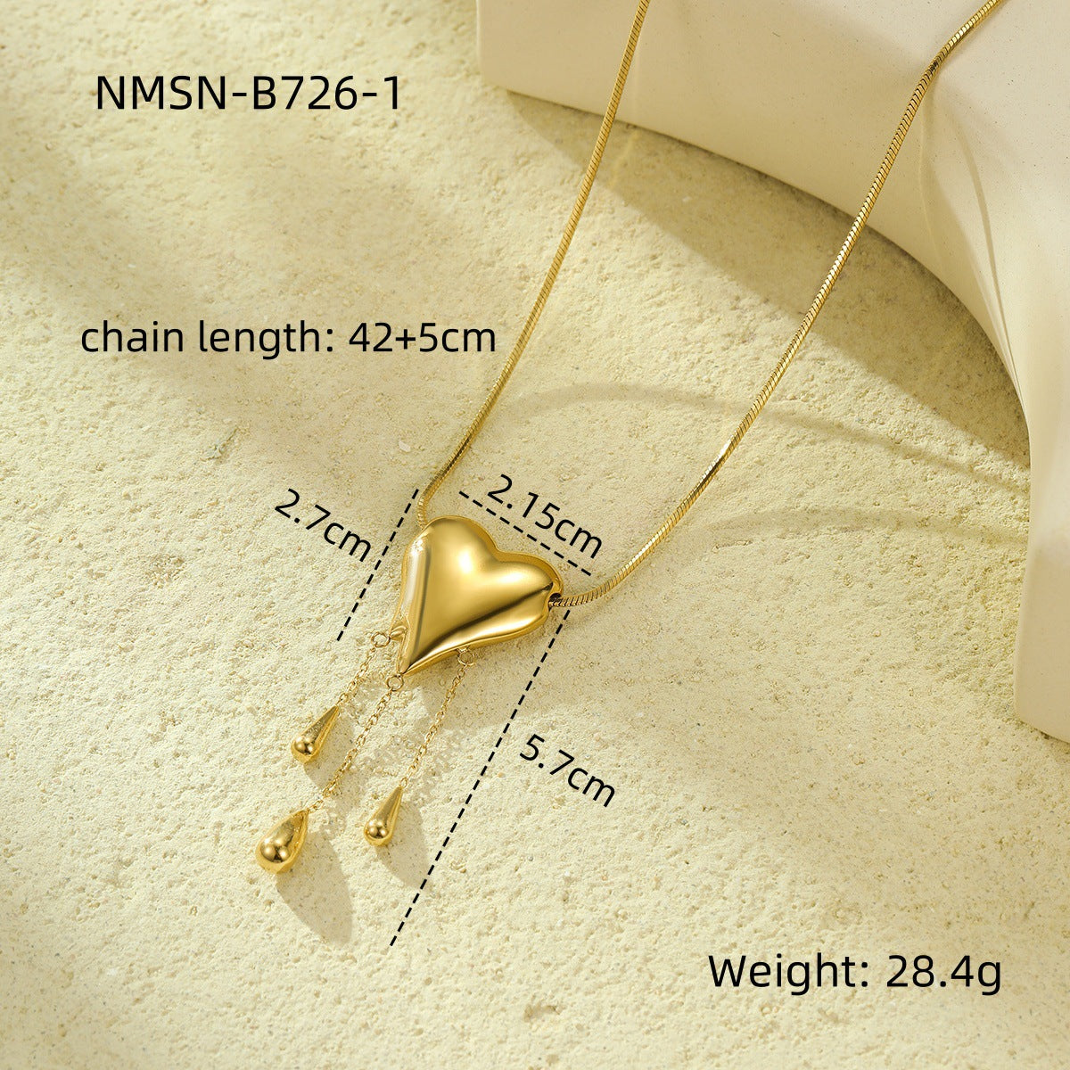 Fashionable Heart-Shaped Stainless Steel Pendant Necklace with Plated Finish for Women