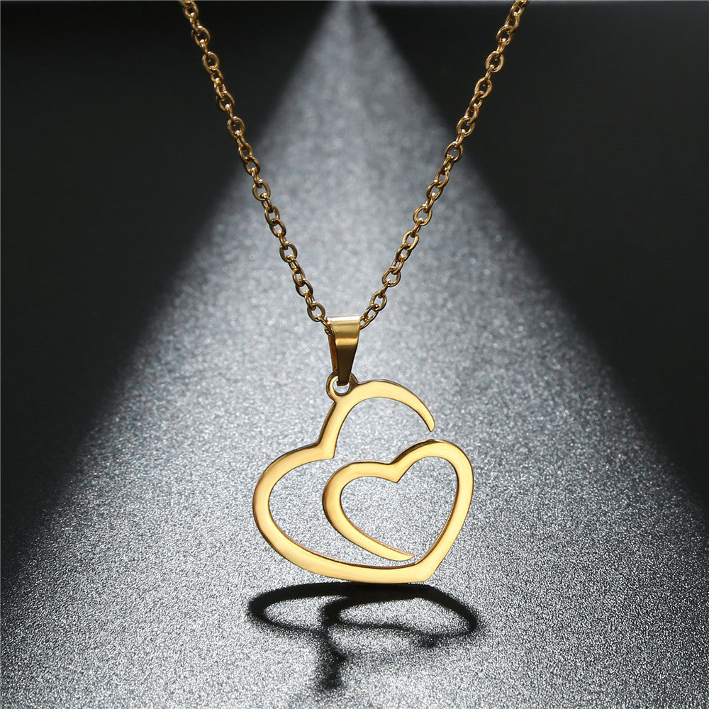 Geometric Gold Plated Stainless Steel Pendant Necklace with Snake Chain for Women