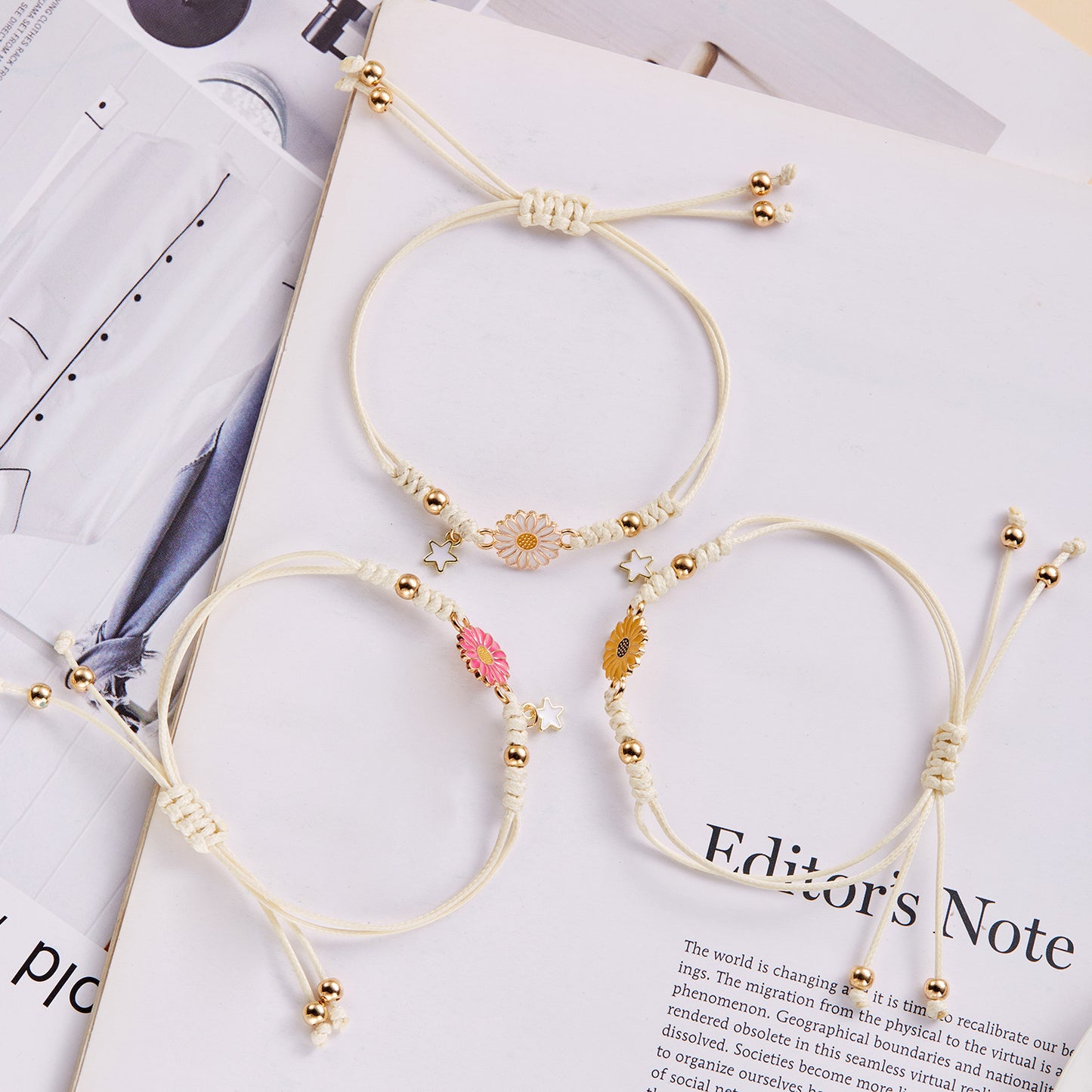 Set de pulseras de aleación de flores de margarita minimalistas para niñas, joyas frescas de verano para niños