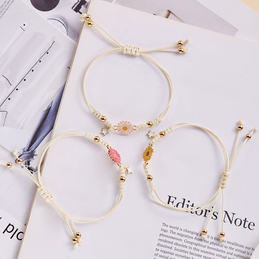 Minimalist Daisy Flower Alloy Bracelet Set for Girls Summer Fresh Children's Jewelry