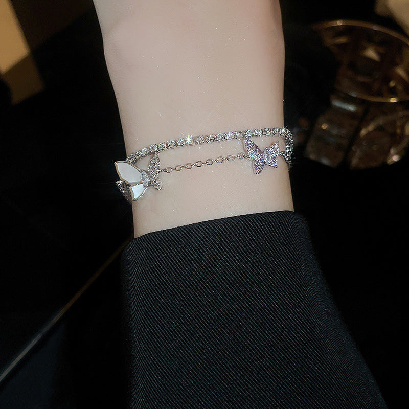 Fashionable Adjustable Square Heart-Shaped Glass Beaded Bracelet with Zircon Inlay for Women, Luxury Minimalist Hand Jewelry