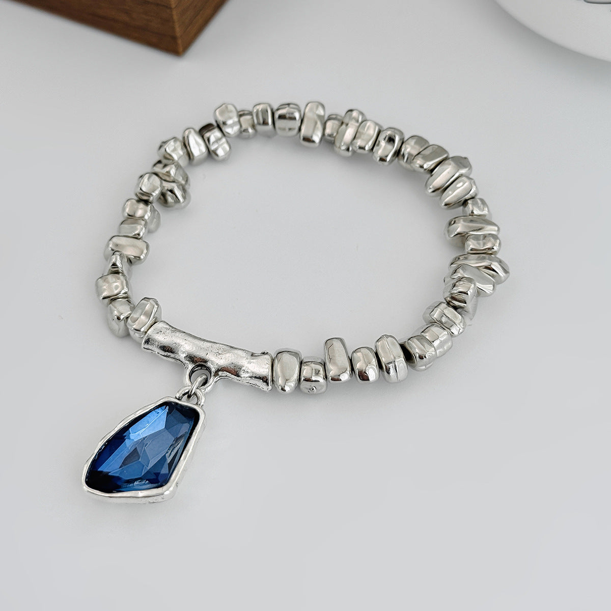 Minimalist Geometric Oval Rhinestone Inlay Alloy Pendant Brass Plated Necklace with OT Clasp for Women