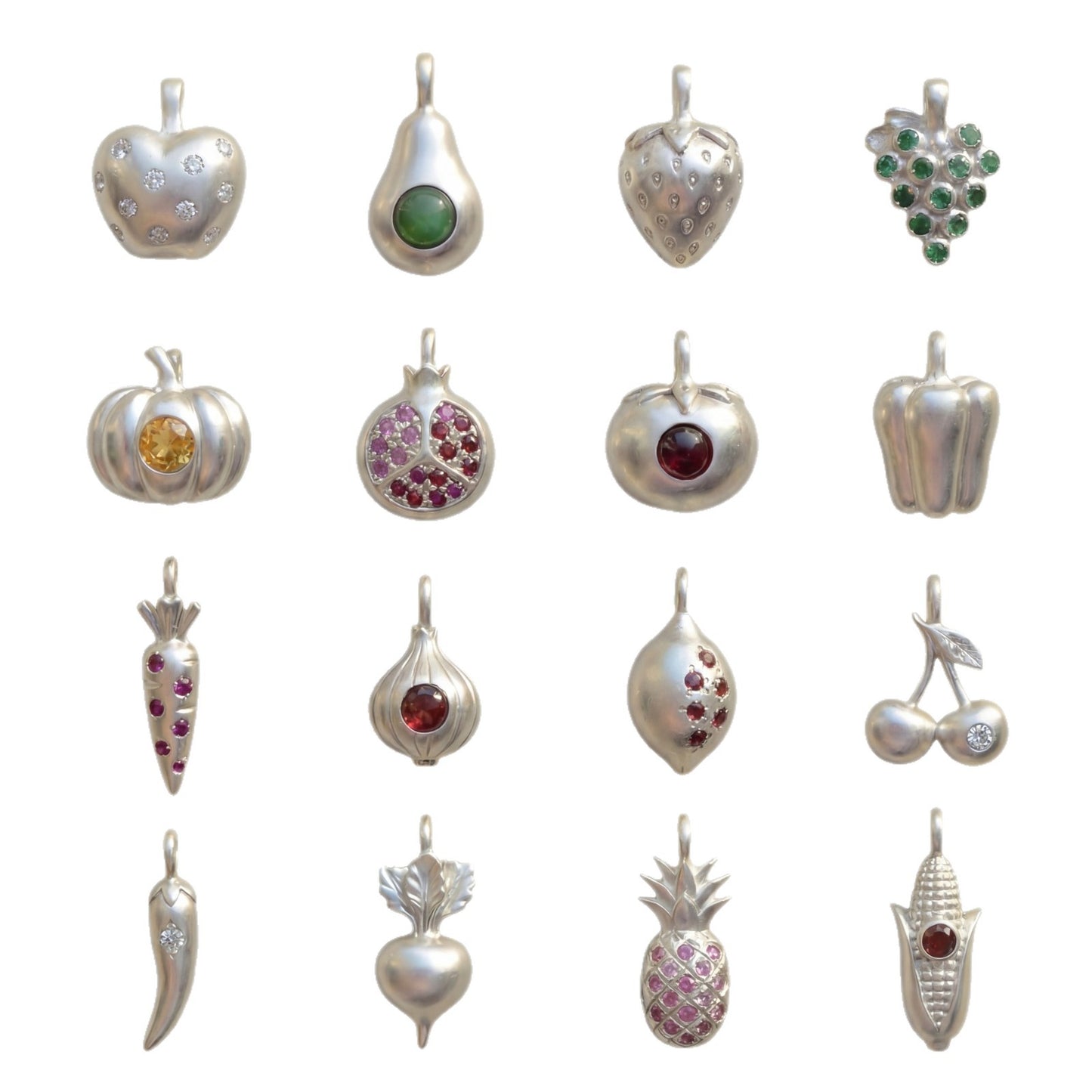 Vintage Drip Oil Plated Brass Cubic Zirconia Fruit Pattern Charm Bar
