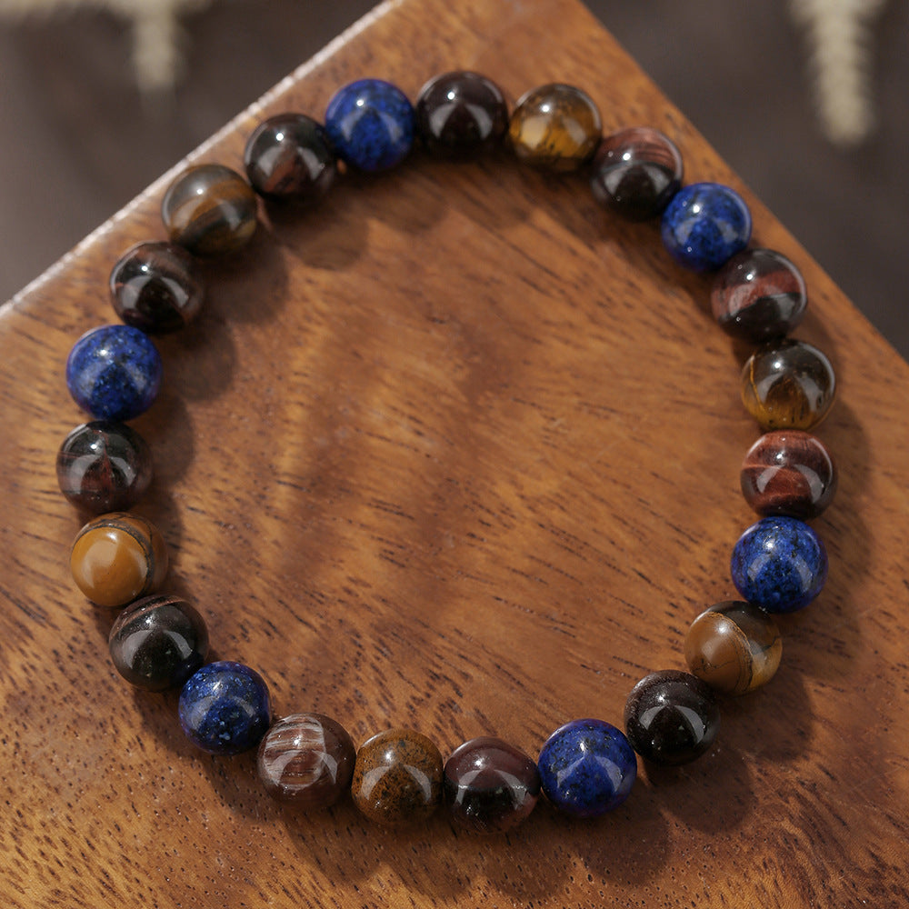Handmade Round Natural Stone Bracelet with Citrine Tiger Eye and Hematite for Unisex