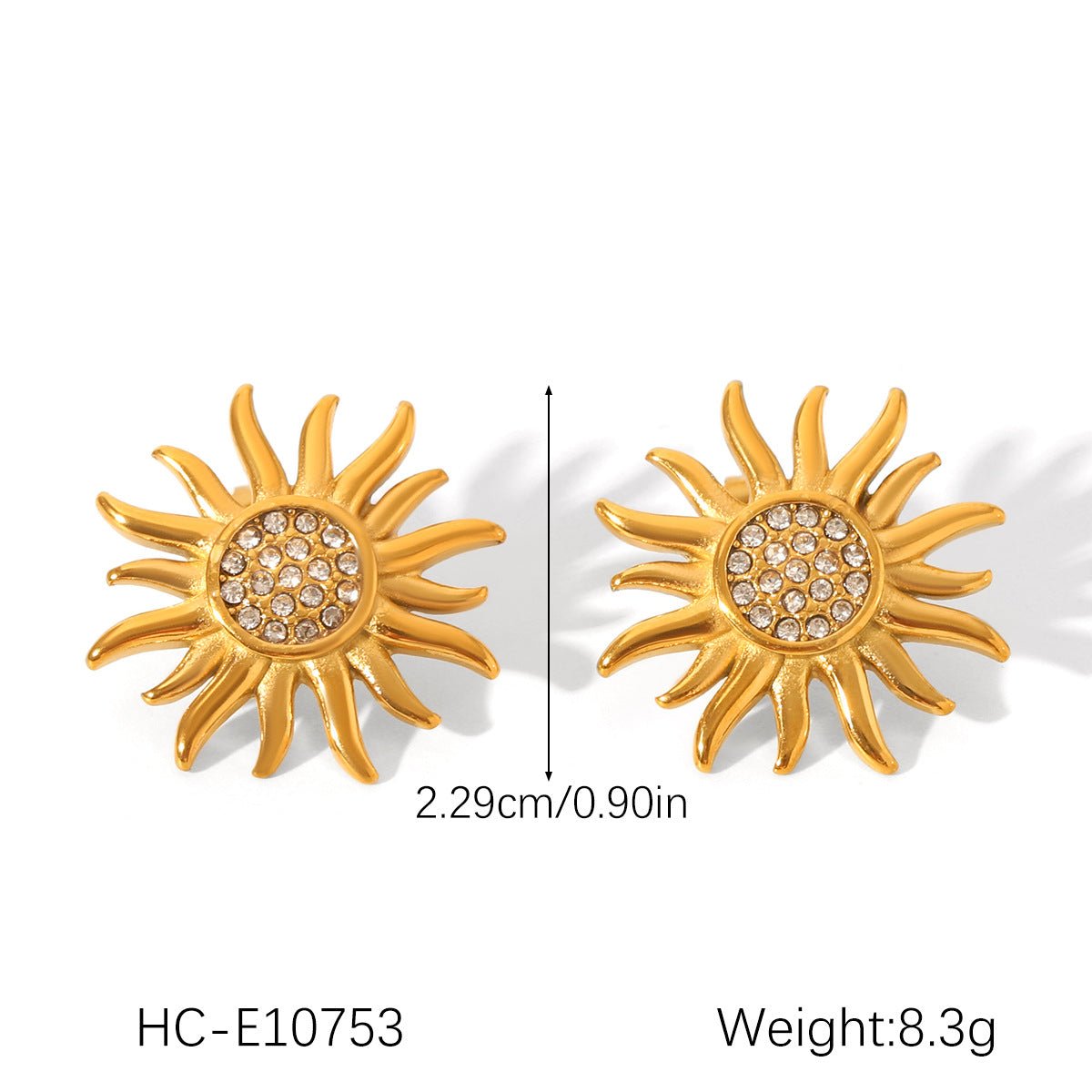 Collana con Ciondolo a Girasole in Acciaio Inossidabile Placcato Oro 18 carati Stile Instagram con Intarsio di Strass da Donna