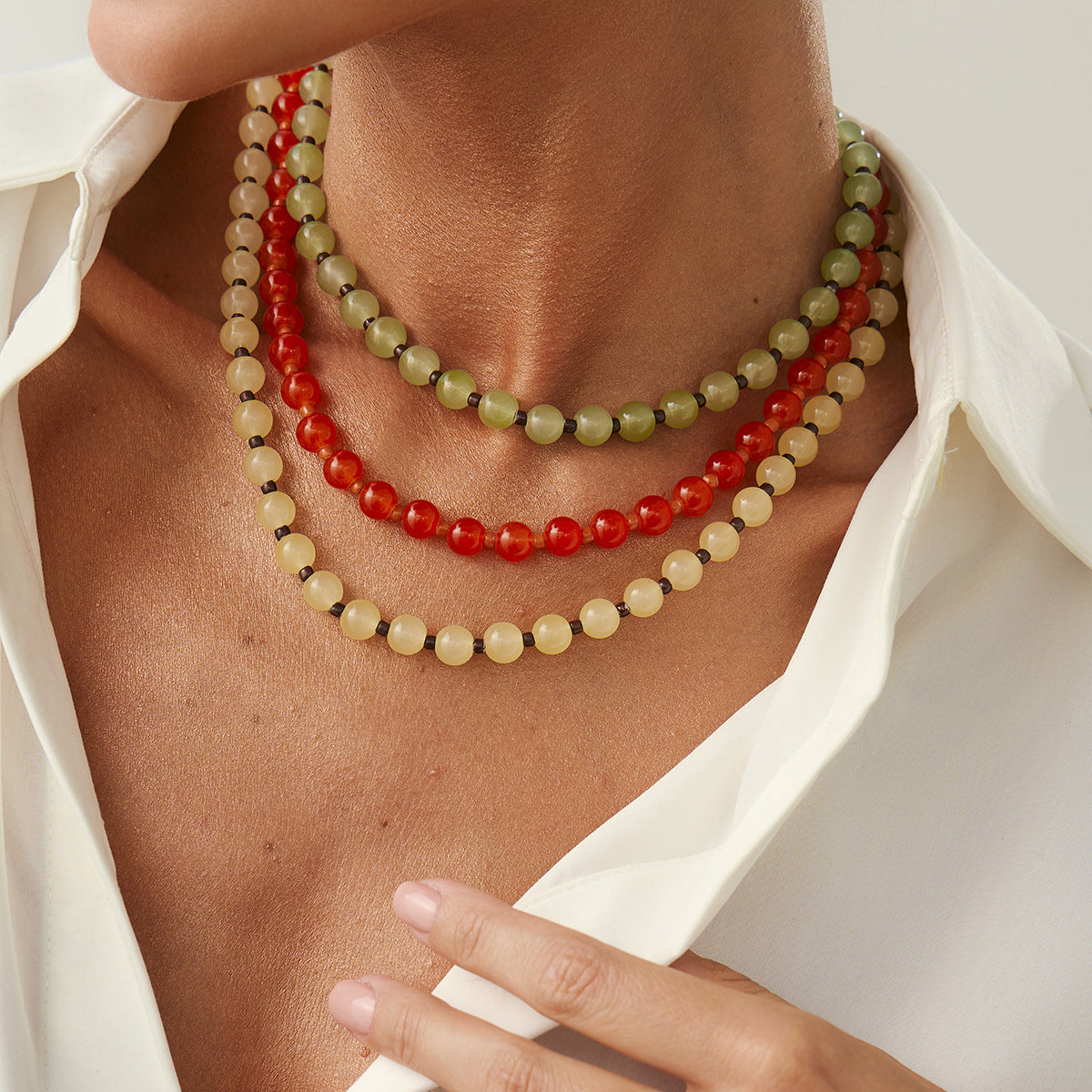 Collar de perlas redondas étnicas de colores con cuentas minimalistas para mujer, cadena de clavícula con cuentas de cristal