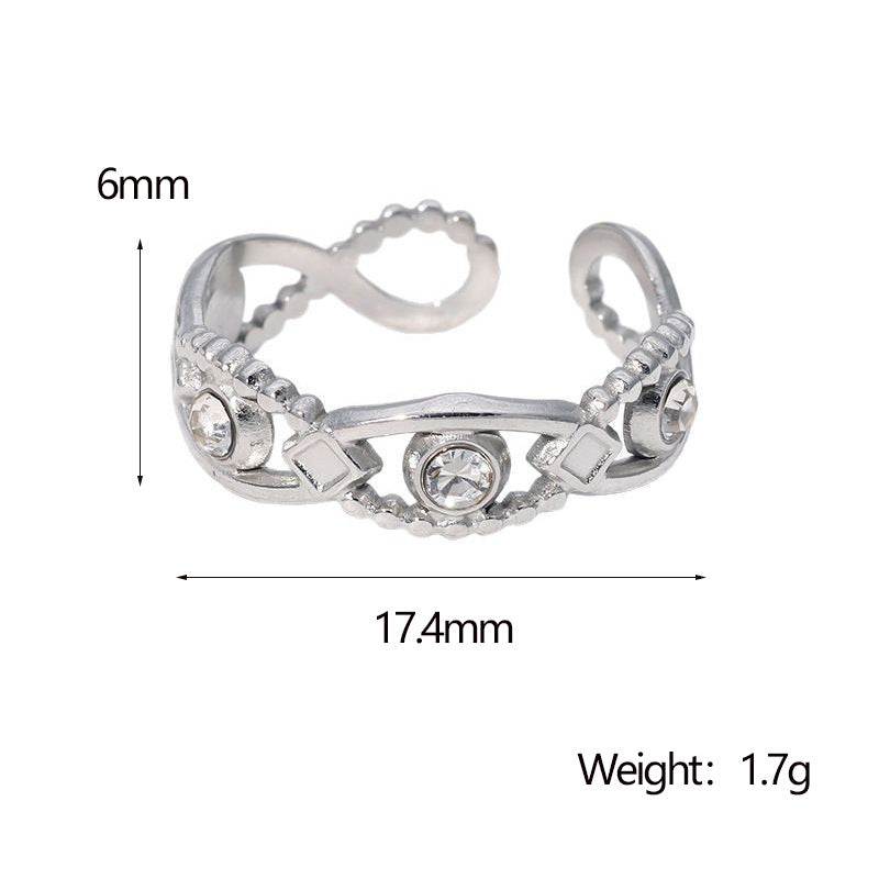 Minimalist Elegant Open-Style Eye-Shaped Rhinestone-Set Gold-Plated Stainless Steel Ring for Women