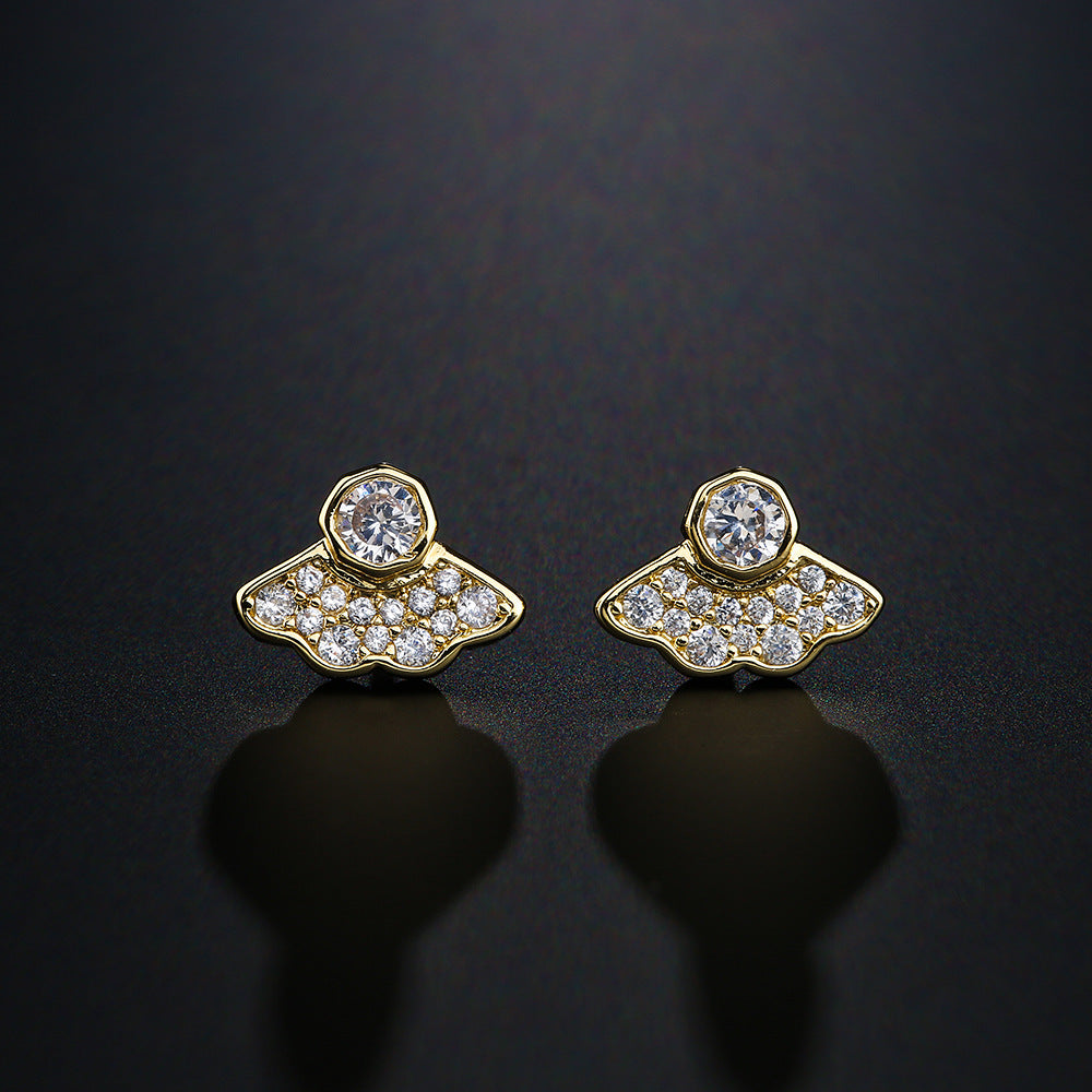 Orecchini in rame a forma geometrica in stile naturale con placcatura in oro 18K e intarsio in zirconi