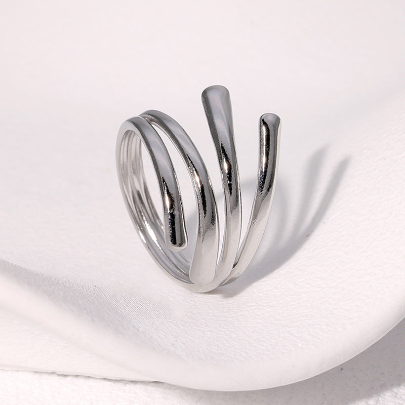 Minimalist Geometric Line Open-End Ring in Stainless Steel with Gold Plating for Women