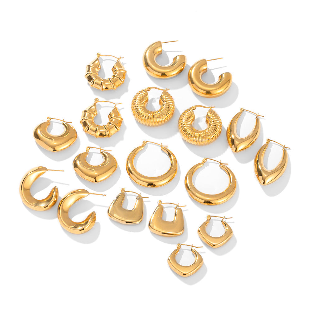 Geometric Vintage French Style Lightweight Hollow Stainless Steel Earrings with Plating Finish for Women