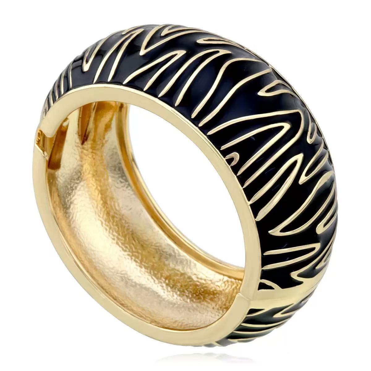 Punk Geometric Zebra Print Enamel Drip Oil Alloy Wide Cuff Bracelet for Women
