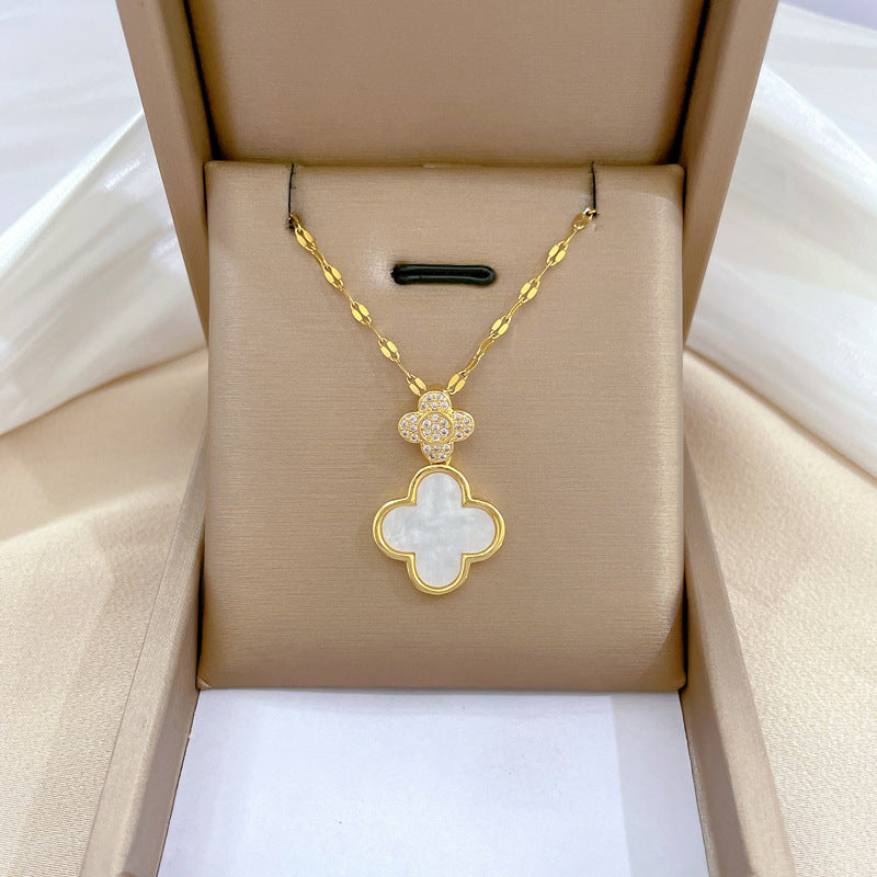Collar geométrico minimalista de acero de titanio dulce con colgante incrustado de diamantes de imitación para mujer