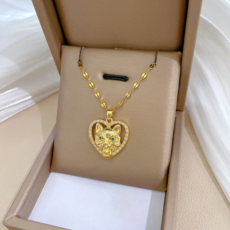 Collana Minimalista a Cuore in Acciaio al Titanio con Pendente a Luna per Uomo e Donna, Delicata Catena con Strass