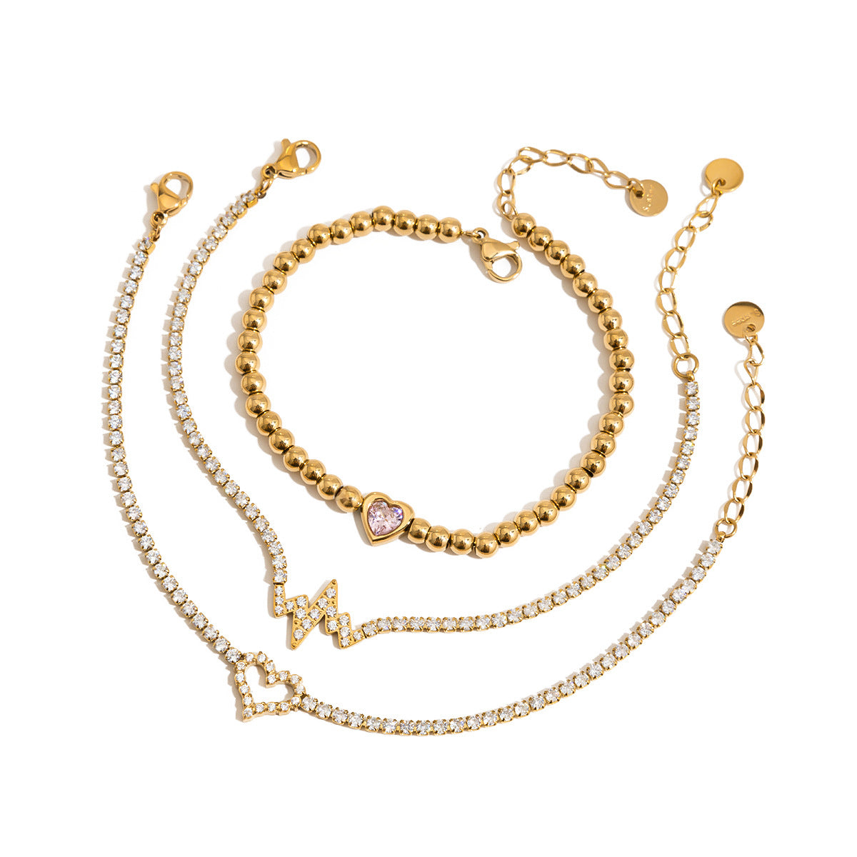 Geometric Stainless Steel Plated Bracelet with Cubic Zirconia for Women