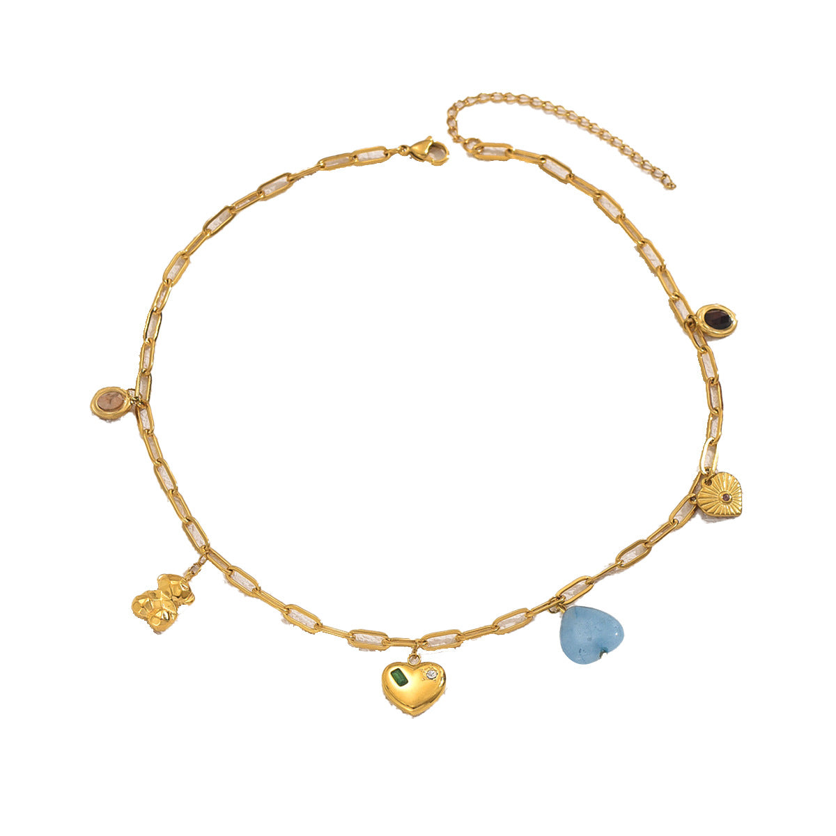 Collana a cuore geometrico in rame con intarsio di zirconi da donna, pendente lungo dal design minimalista e alla moda