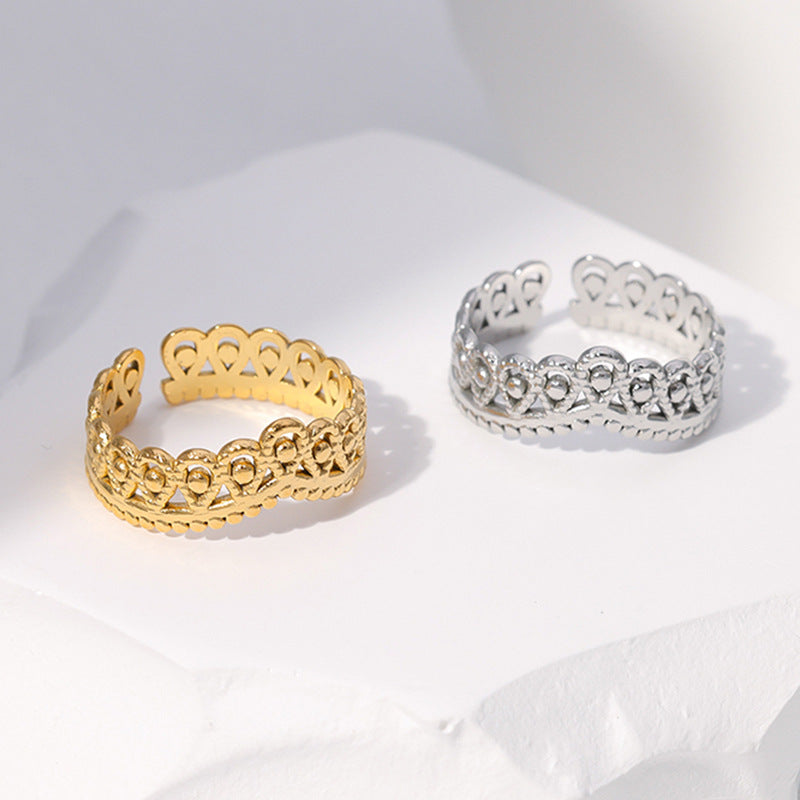 Sweet Vintage Adjustable Crown Plated Titanium Steel Ring for Women