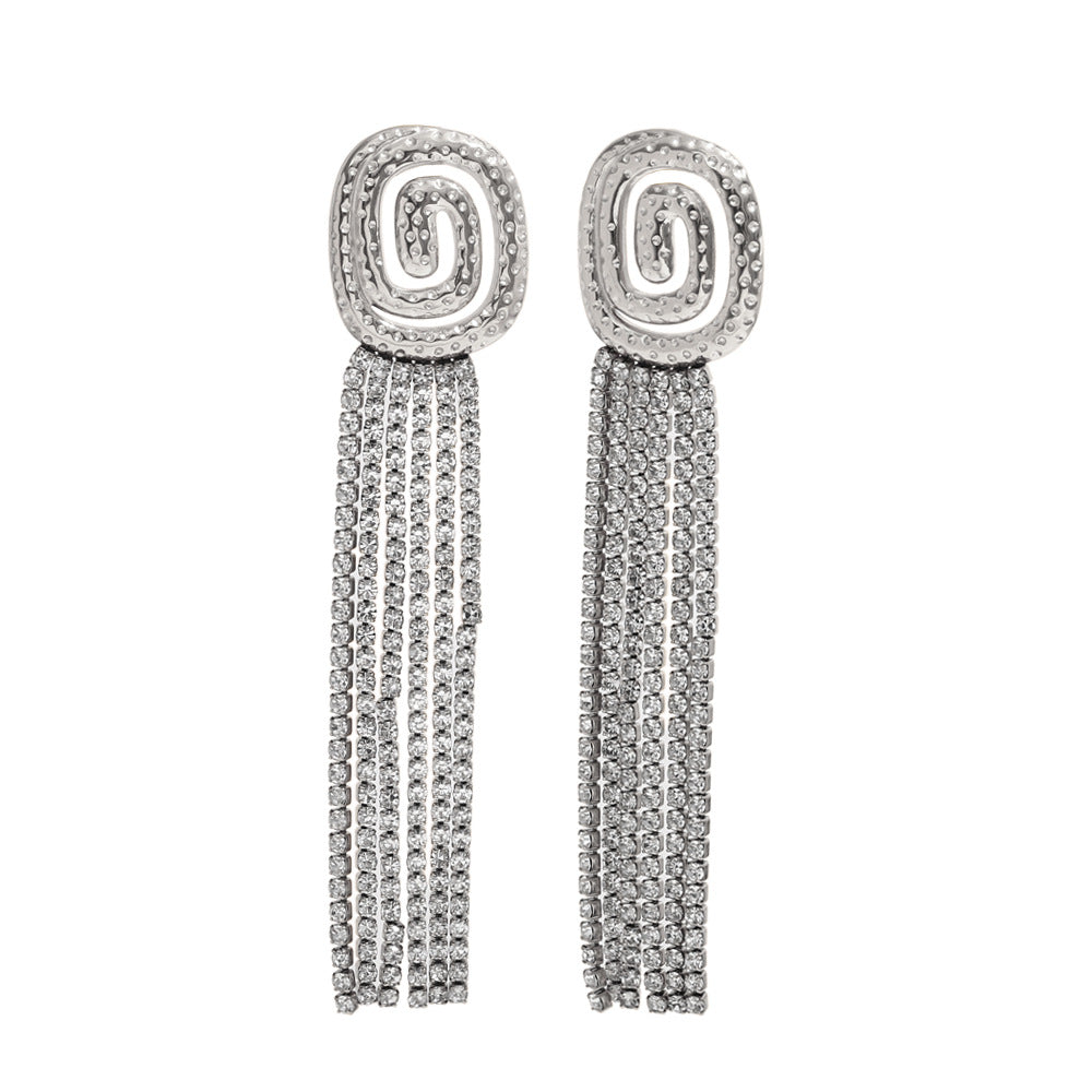 Orecchini geometrici in acciaio inossidabile d'ispirazione vintage con placcatura in oro 18 carati e dettagli in strass per donna