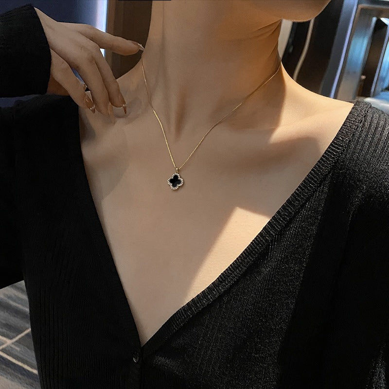 Elegant Four-Leaf Clover Pendant Necklace for Women in Titanium Steel with Plated Finish, Minimalist Clavicle Chain for Summer Layering