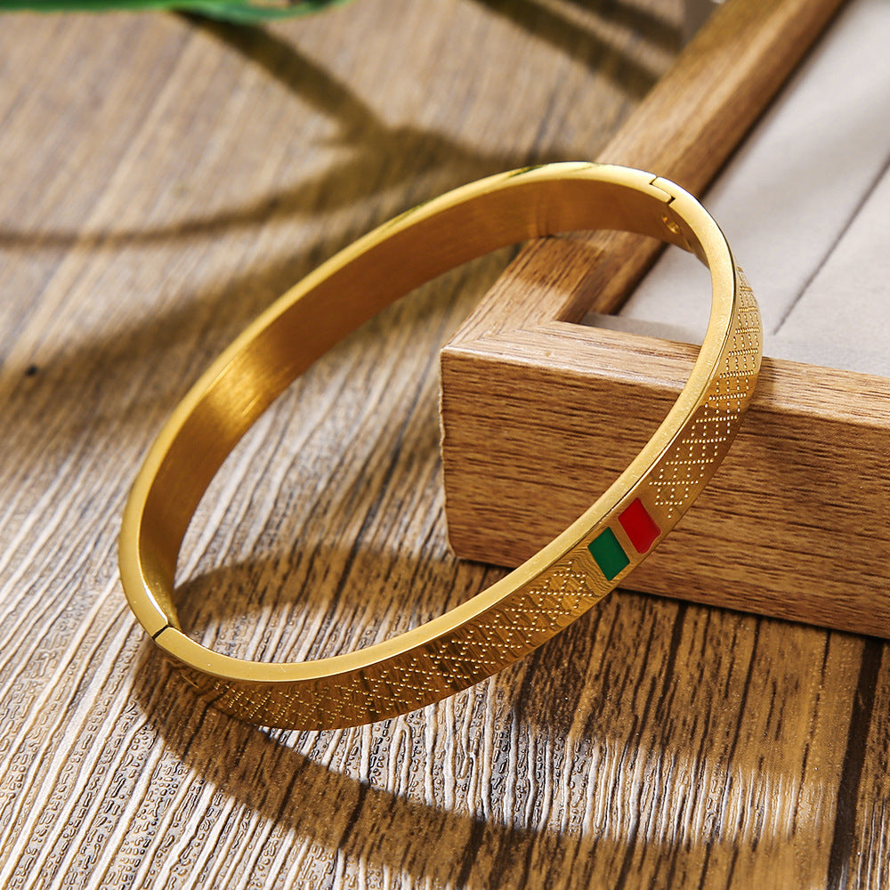 Geometric Round Titanium Steel Drip Oil Plated Bracelet for Unisex