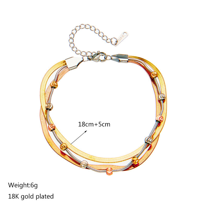 Vintage Punk Style Titanium Steel Plated Multi-Layer Stackable Hand Chain with Contrasting Colors