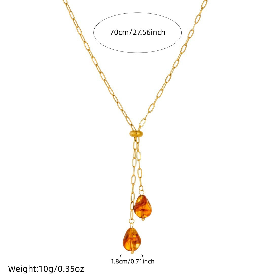 Vintage Gold Plated Stainless Steel Geometric Round Resin Pendant Necklace with Tassel for Women