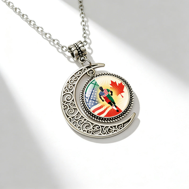 Sporty Geometric Alloy Plated Necklace with Crystal Pendant Unisex Cable Chain