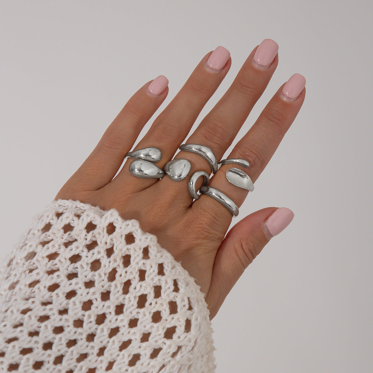 Anello da donna minimalista con nocche aperte, geometrico, in lega placcata