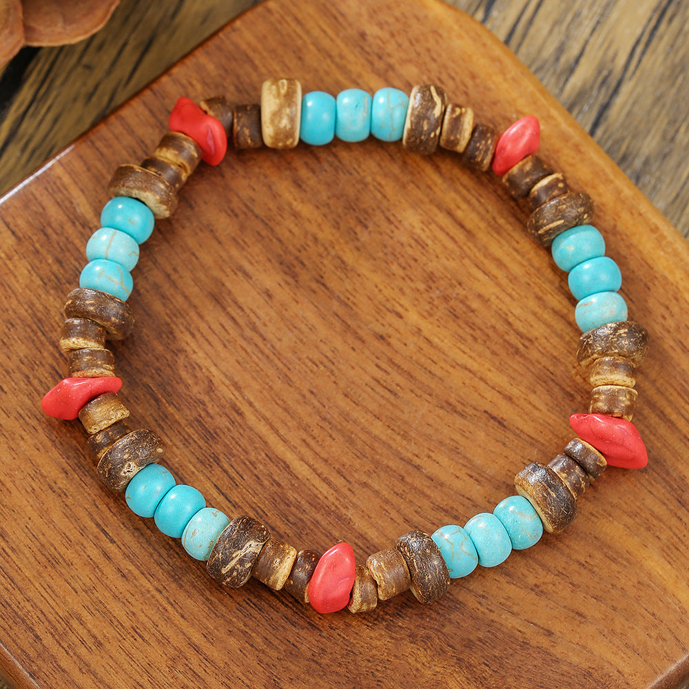 Geometric Round Turquoise Lapis Lazuli Agate Beaded Bracelet Unisex