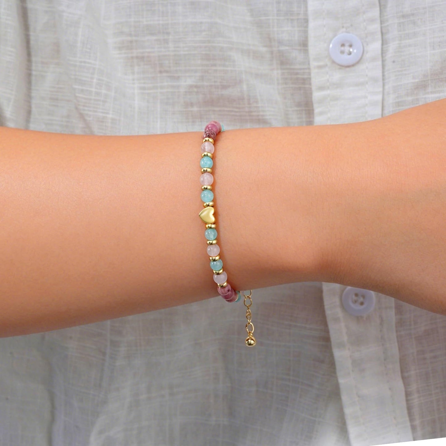 Luxury Elegant Heart Geometric Natural Gemstone Beaded Bracelet for Women