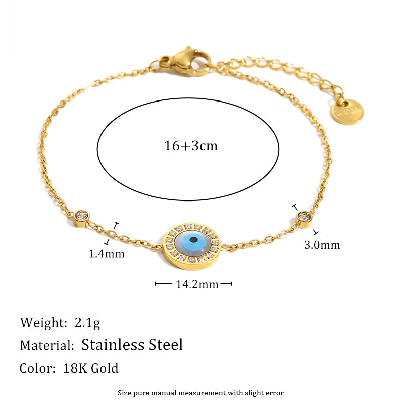 Vintage Fashionable Geometric Stainless Steel Plated 18K Gold Enamel Round Eye Bracelet for Women