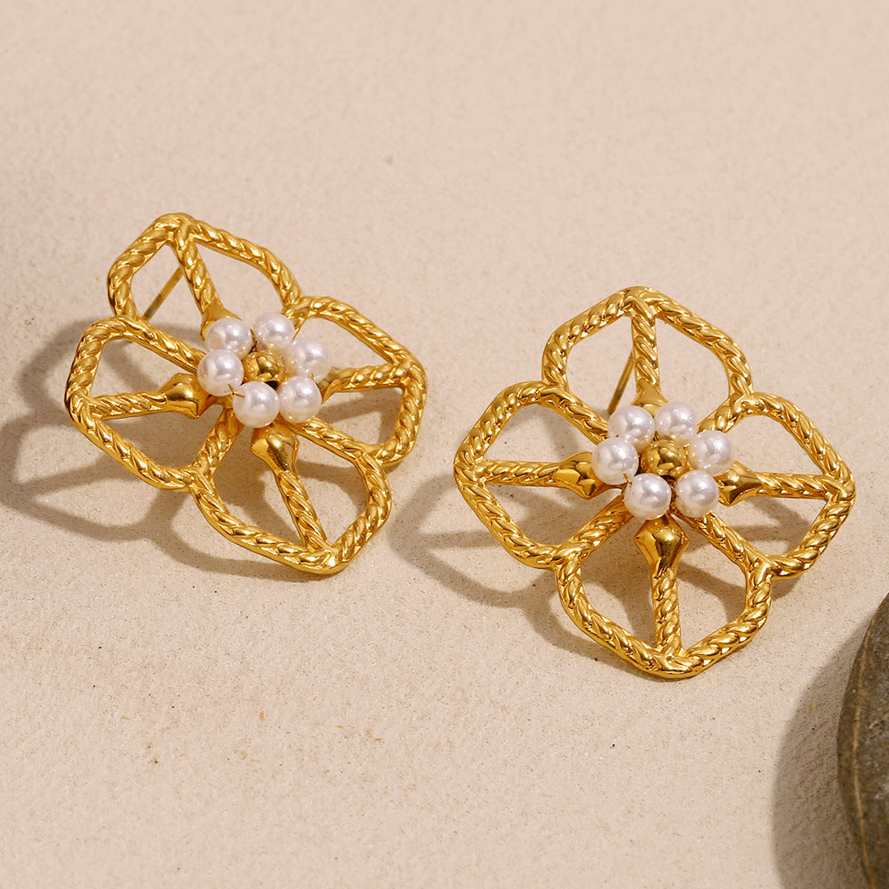 Orecchini da Donna in Acciaio Inossidabile a Rombo Ispirati al Vintage, Placcati Oro 18K