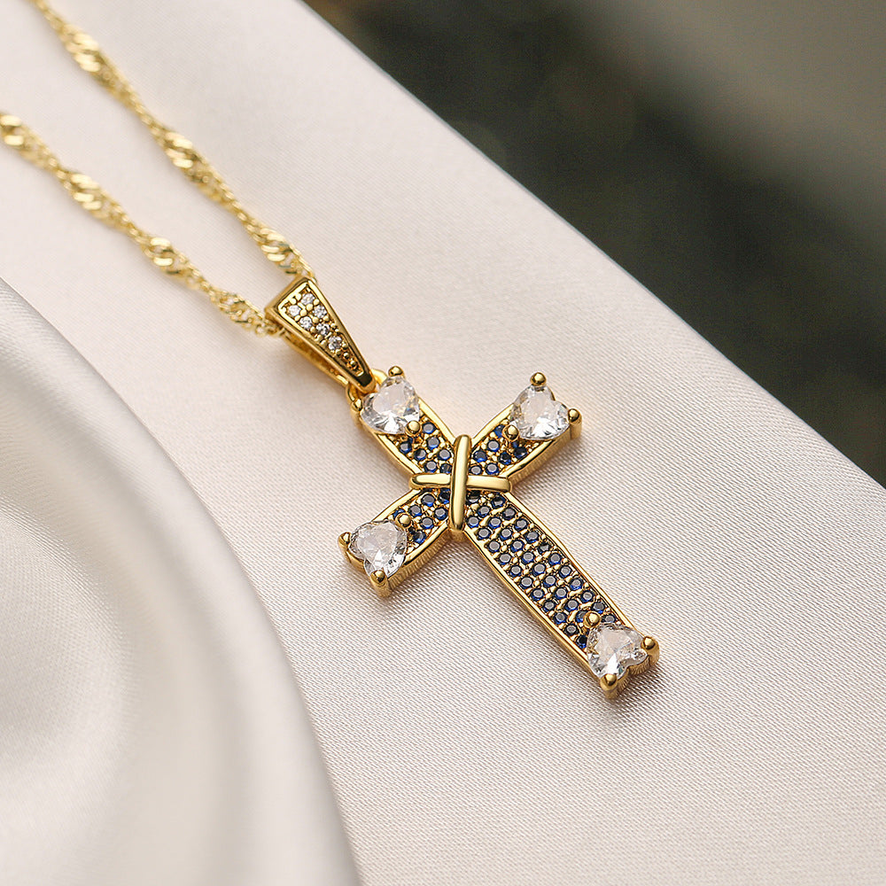 Geometric Pendant Necklace for Women in Copper with 18K Gold Plating and Zircon Inlay, Fashionable Minimalist Clavicle Chain