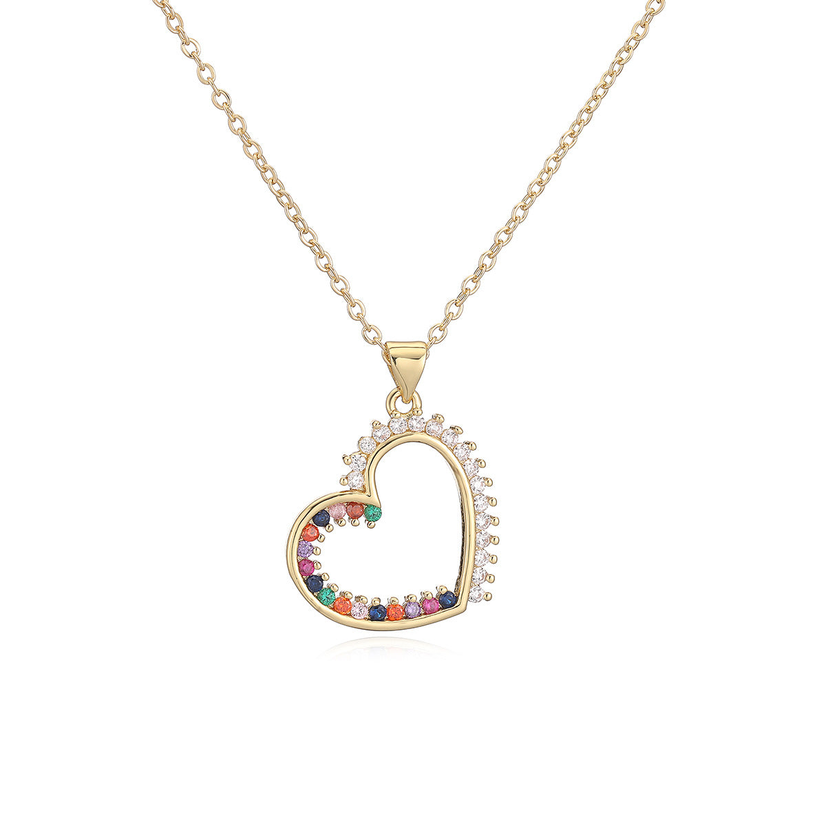 Minimalist Elegant 18K Gold Plated Brass Heart Cubic Zirconia Pendant Necklace for Women