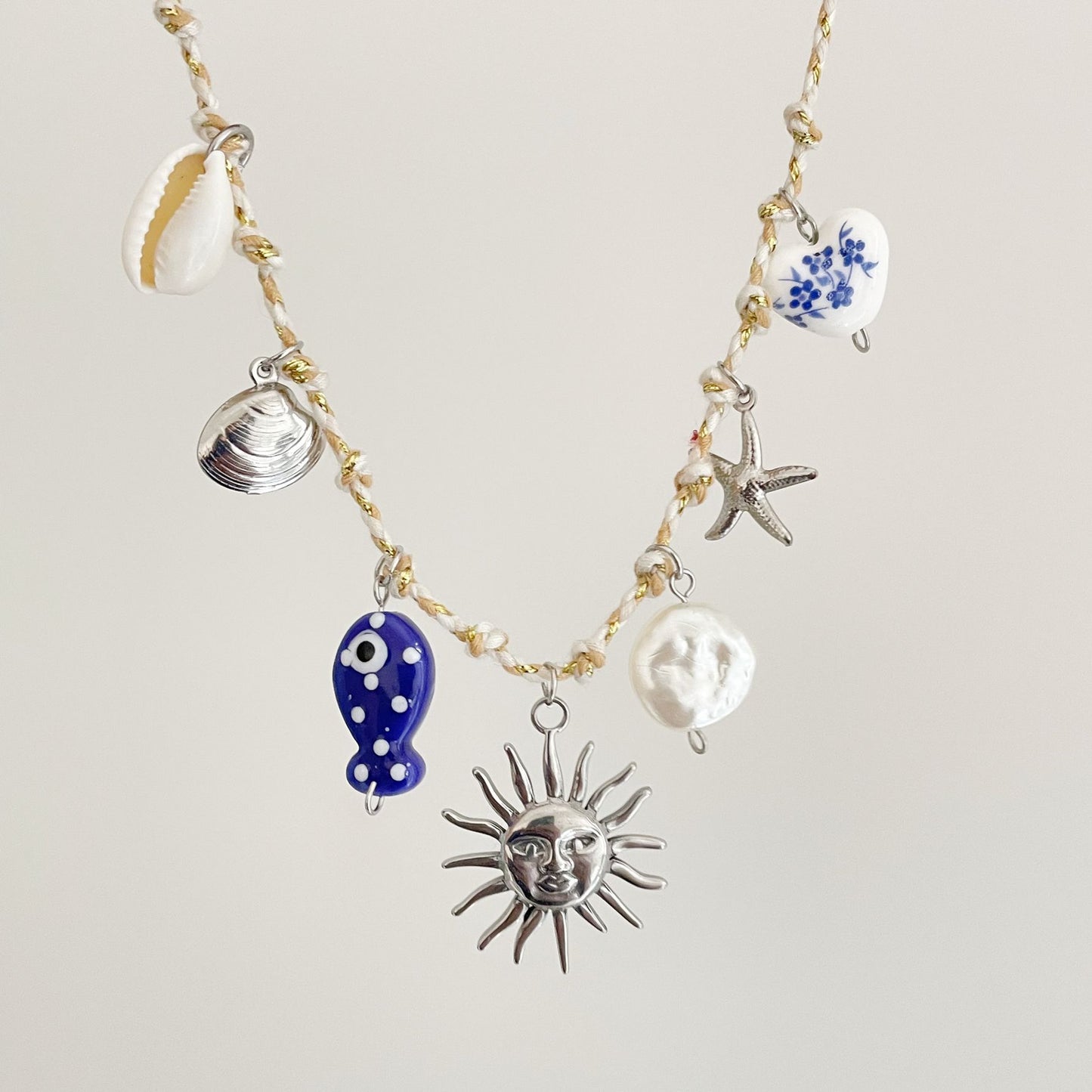 Fresh and Sweet Starfish Pearl Heart Pendant Necklace in Stainless Steel with Plated Finish on Adjustable Cord