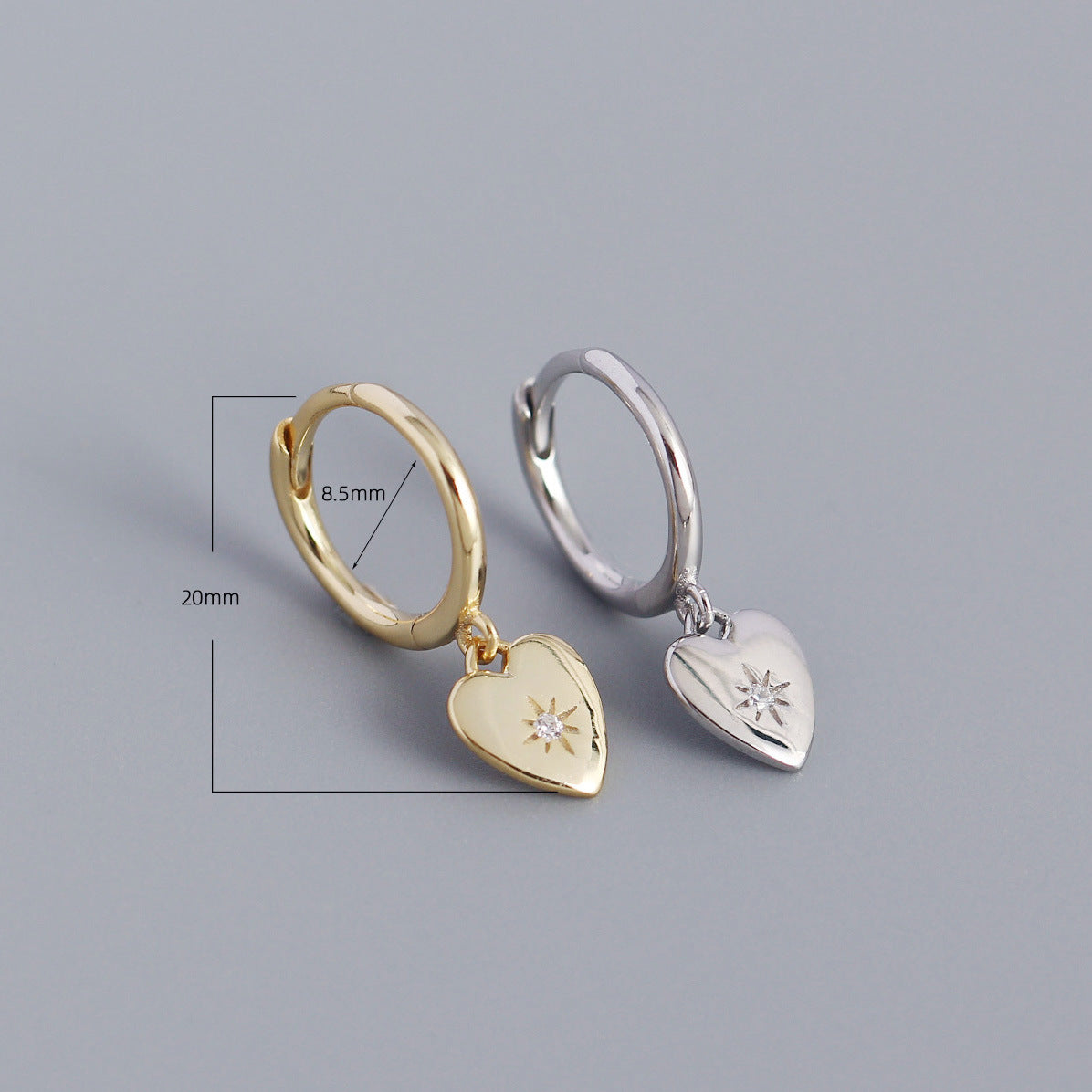 Eleganti orecchini a lobo minimalisti a forma di cuore in argento sterling S925 con intarsio di strass da donna