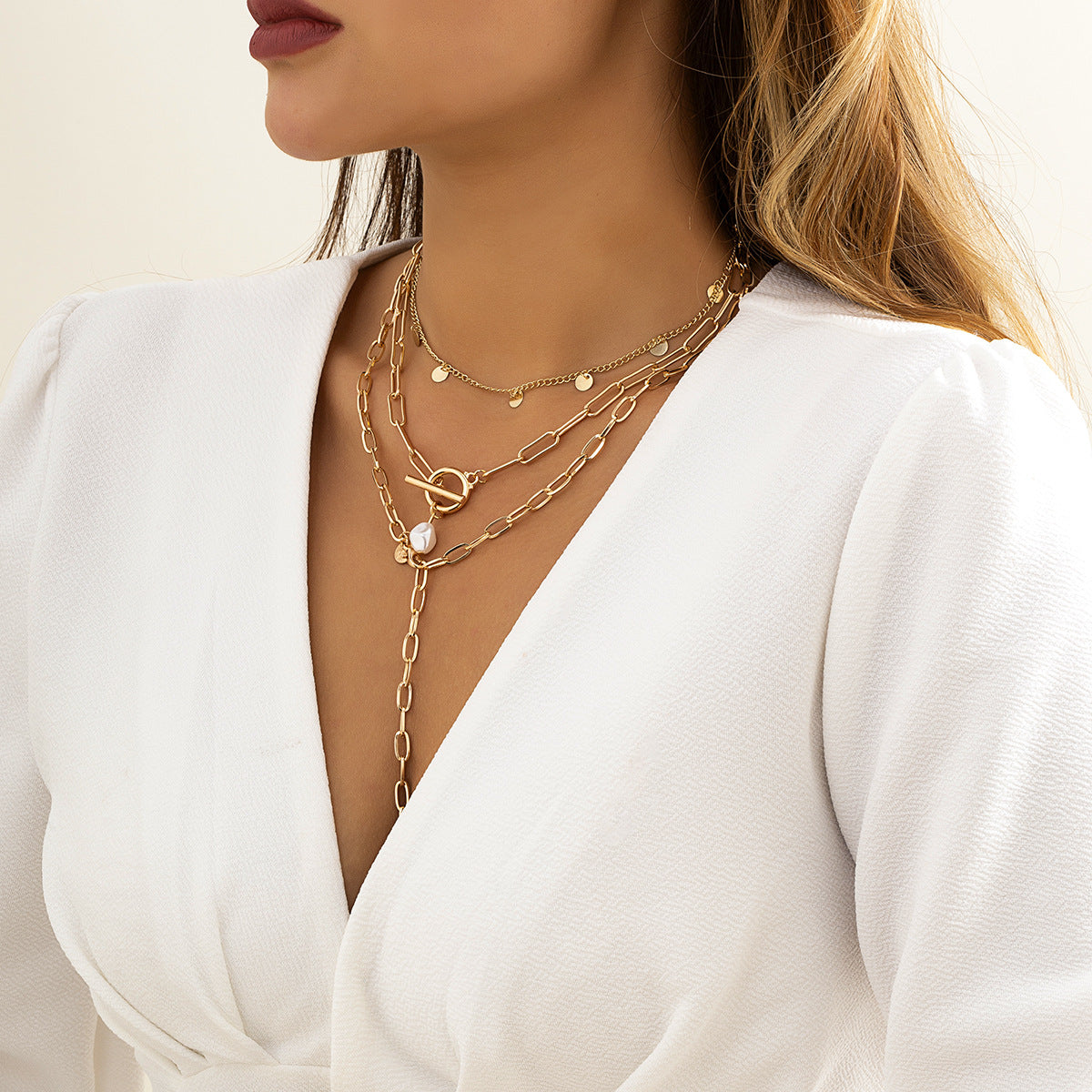 Collar Minimalista con Colgante de Aleación en Forma de Y con Borlas y Cadena Cruzada para Mujer