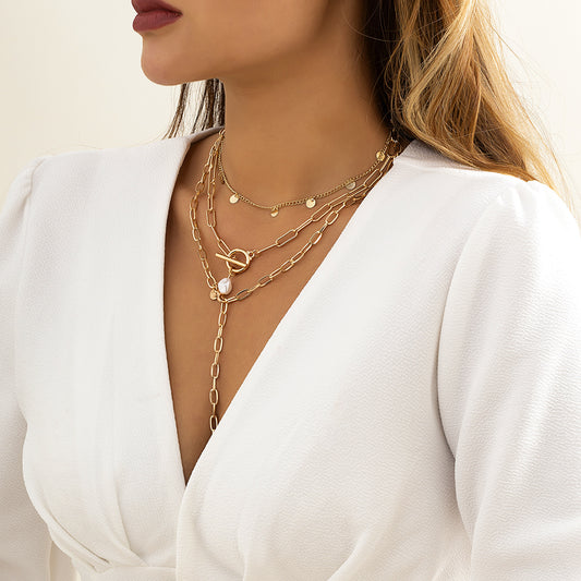 Collar Minimalista con Colgante de Aleación en Forma de Y con Borlas y Cadena Cruzada para Mujer