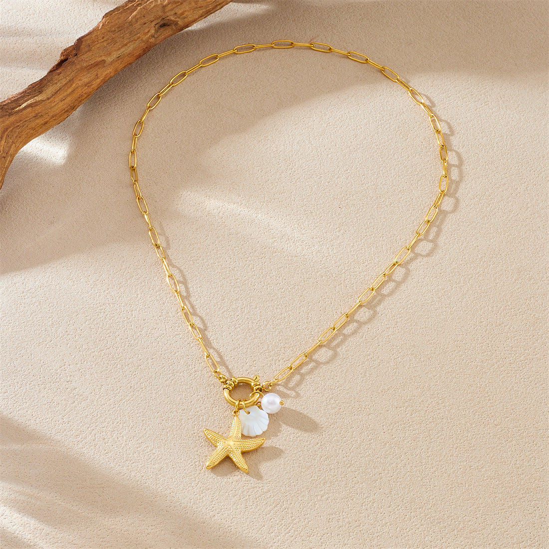 Casual Gold Plated Star Stainless Steel Necklace with Curb Chain for Women