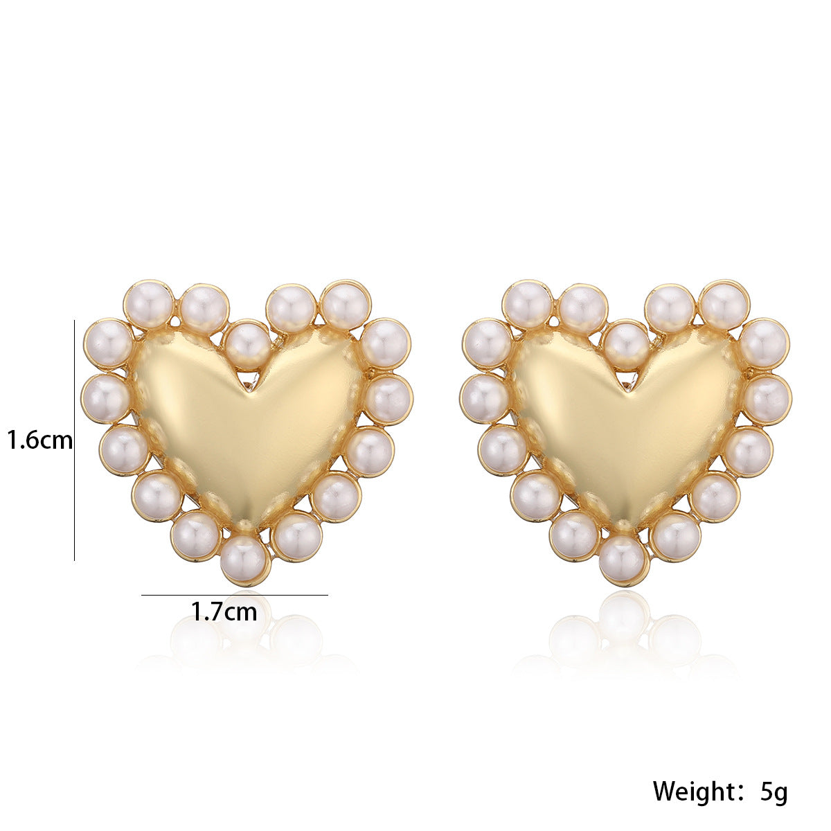 Minimalist 18K Gold Plated Brass Heart Pearl Stud Earrings for Women