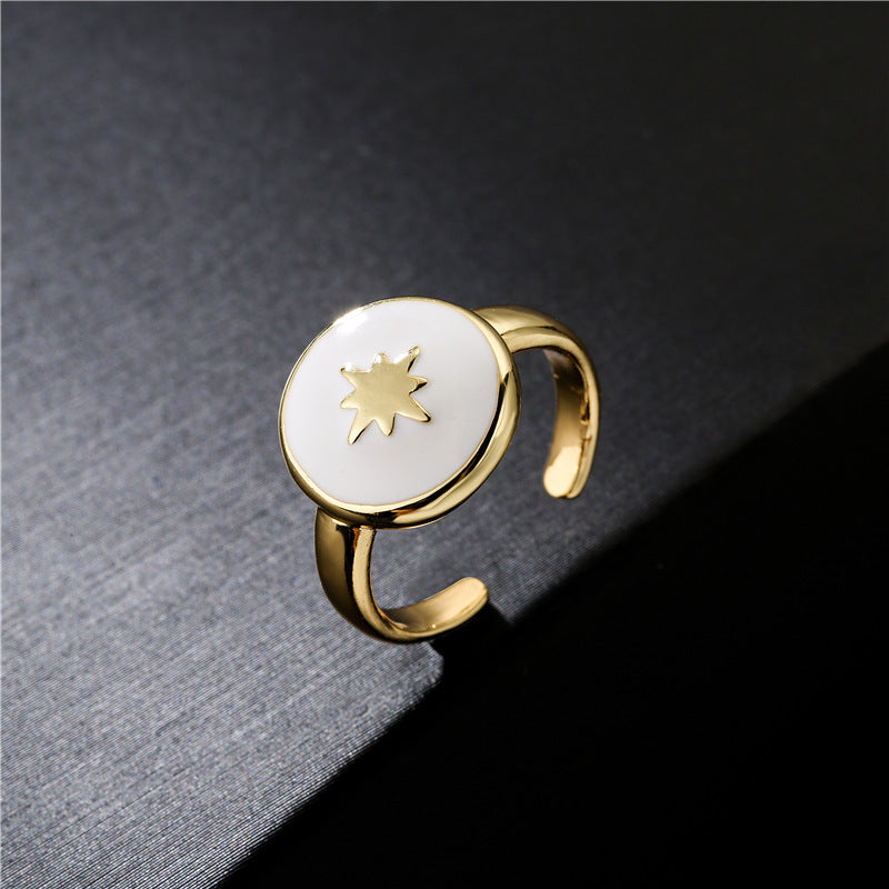 Geometric Drip Oil Gold Plated Brass Ring for Women