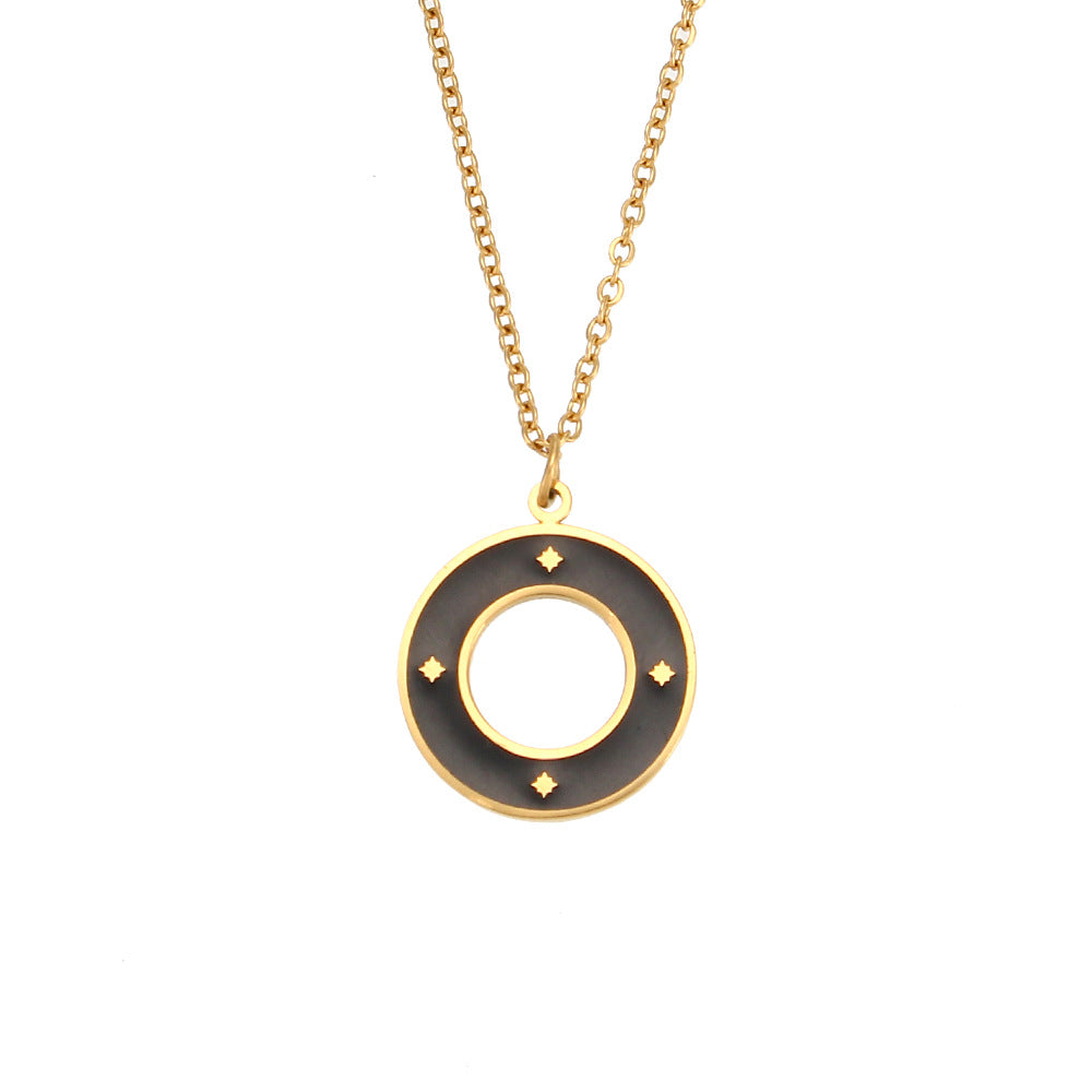Collana da donna con ciondolo rotondo in acciaio inossidabile smaltato lucido geometrico minimalista