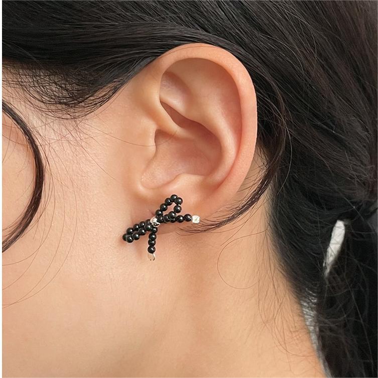 Minimalist Bow Knot Pearl Earrings in 925 Sterling Silver with Electroplated Finish for Women